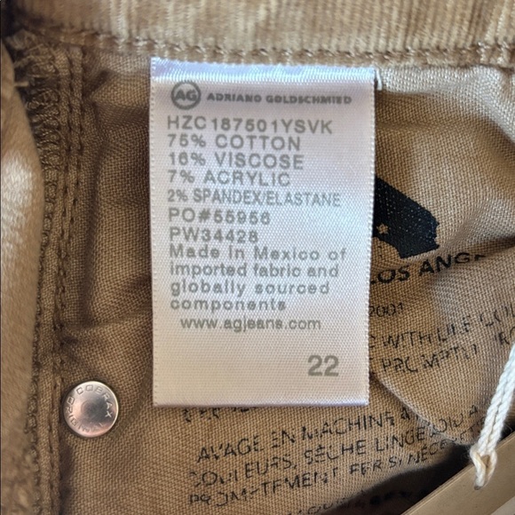 AG Mari High Waist Slim Ankle Straight Leg Corduroy Pants in Khaki Size 22 NWT - Picture 8 of 8